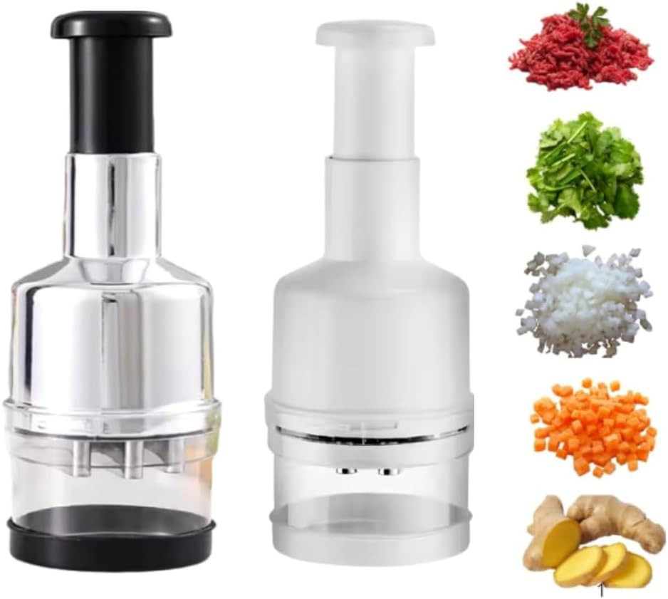 Chopper Tritatutto Manuale Nero Bianco - Trita Cipolla e Aglio Professionale