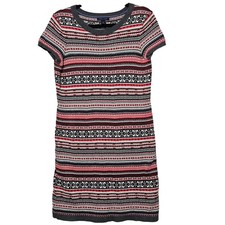 Tommy Hilfiger Fair Isle Sweater Dress L Red Gray Knit Preppy Après-Ski Academic