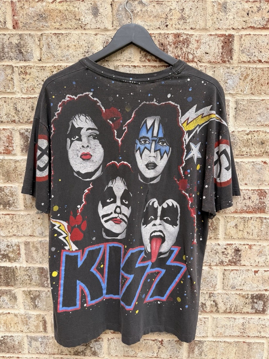Vintage 1992 KISS AOP Band T-Shirt Black XL | eBay