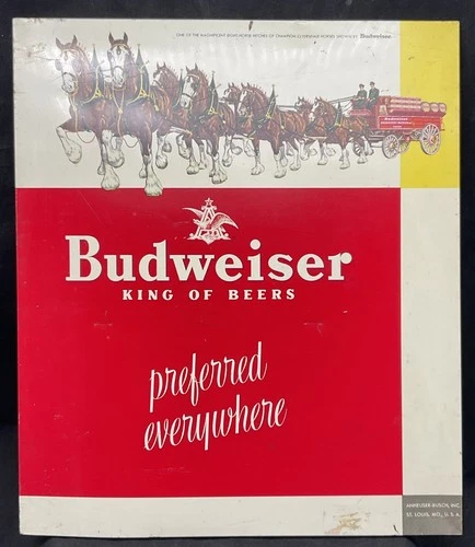 Vintage 1950s Budweiser Tin Litho Clydesdales Sign Jems Metal Stamping Stk28@206