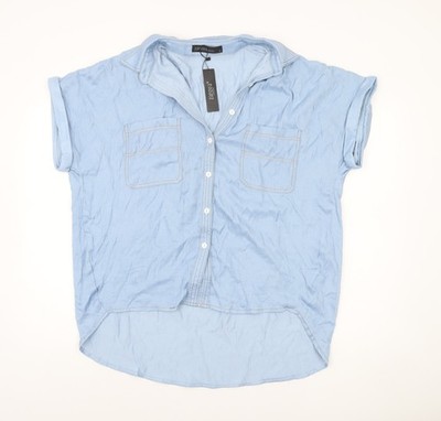 Zanzea Damen Hemd blau Kragen Kurzarm Knopfleiste XL Relaxed Fit