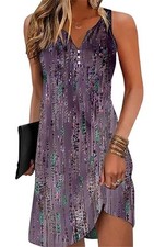 V-Neck Floral Printed Summer A-Line Elegant Dress, Purple,