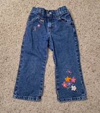 Vintage Lee Denim Blue Jeans Size 3T 90's Flare Embroidered Flowers Dragonflies
