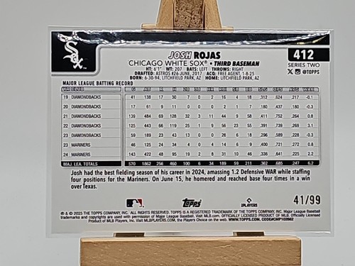 Josh Rojas 2025 Topps Serie 2 #412 Hoja Holo Verde SP Paralelo/99 Medias Blancas - Imagen 2 de 2
