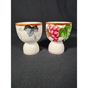 Vintage Lefton Hand Painted Grape Vine Ceramic Egg Cups Set of 2 Japan 310