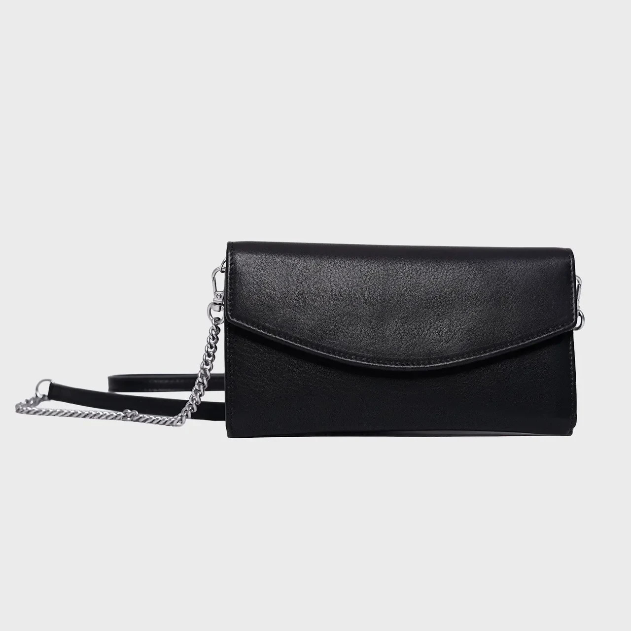 Stanza Rose 100% Full-Grain Leather Crossbody Clutch Bag Black - BNWT