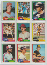 (9) 1981 TOPPS BASEBALL CARDS (OVER 55 YEARS OLD) EX. TO MINT CONDITION!