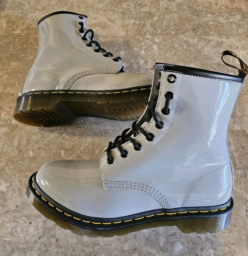 Dr. Martens Zinc Gray Patent Leather LAMPER 1460 Combat Boots Women Size 11L - Picture 10 of 11