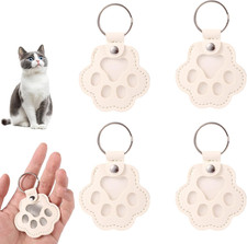 4Pcs Pet Paw Print Leather Keychains, White PU Leather Dog Cat Hair Keychains
