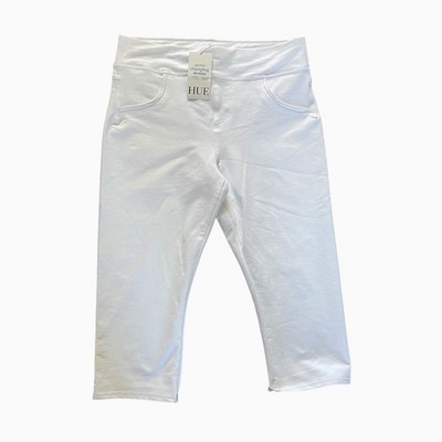 HUE Game Changing Denim Leggings Womens Large White Capri No Sideseams U23447