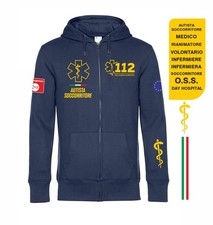 Felpa 112 Soccorso Europeo Italia unisex con cappuccio e zip stampa gialla