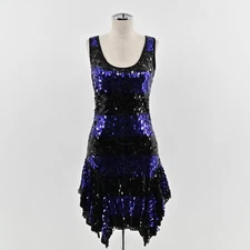 Betsey Johnson Sequin Cocktail Dress Size M Black Blue Glitzy Glam Flapper Y2k