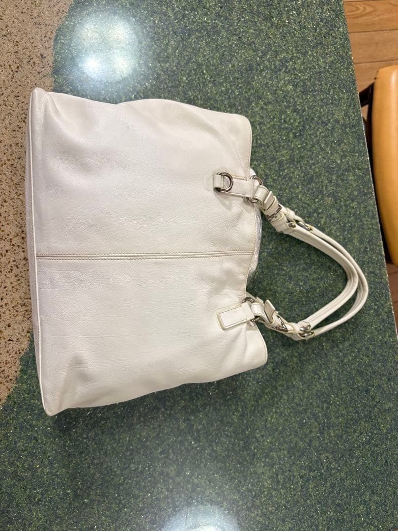Prada Grained Leather Tote Bag White Triangle Logo Silver Hardware Buckle Handle — image 6