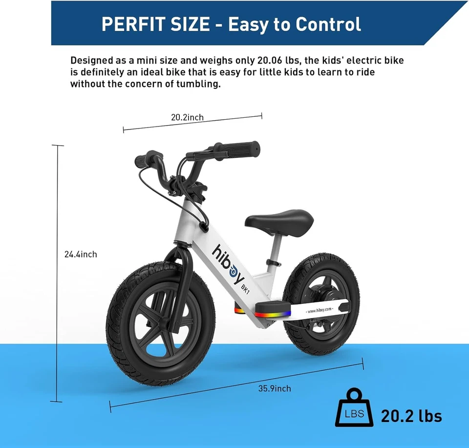 Hiboy BK1 Electric Balance Bike for Kids 12"Tires 150W Peak Motor 21.6V/2.6Ah - Image 2 of 4