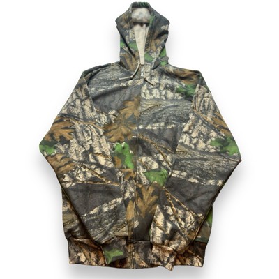 JERZEES VTG Outdoors Full Zip Hoodie Size L Mossy Oak Camo Fleece 