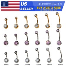 1-3PCS 14G Surgical Steel Belly Button Ring CZ Navel Rings Bar Body Piercing