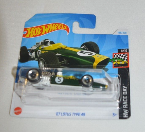HOT WHEELS 2024 HW RACE DAY 8/10 - ' 67 LOTUS TYPE 49 DARK GREEN ON A SHORT CARD - Picture 3 of 5