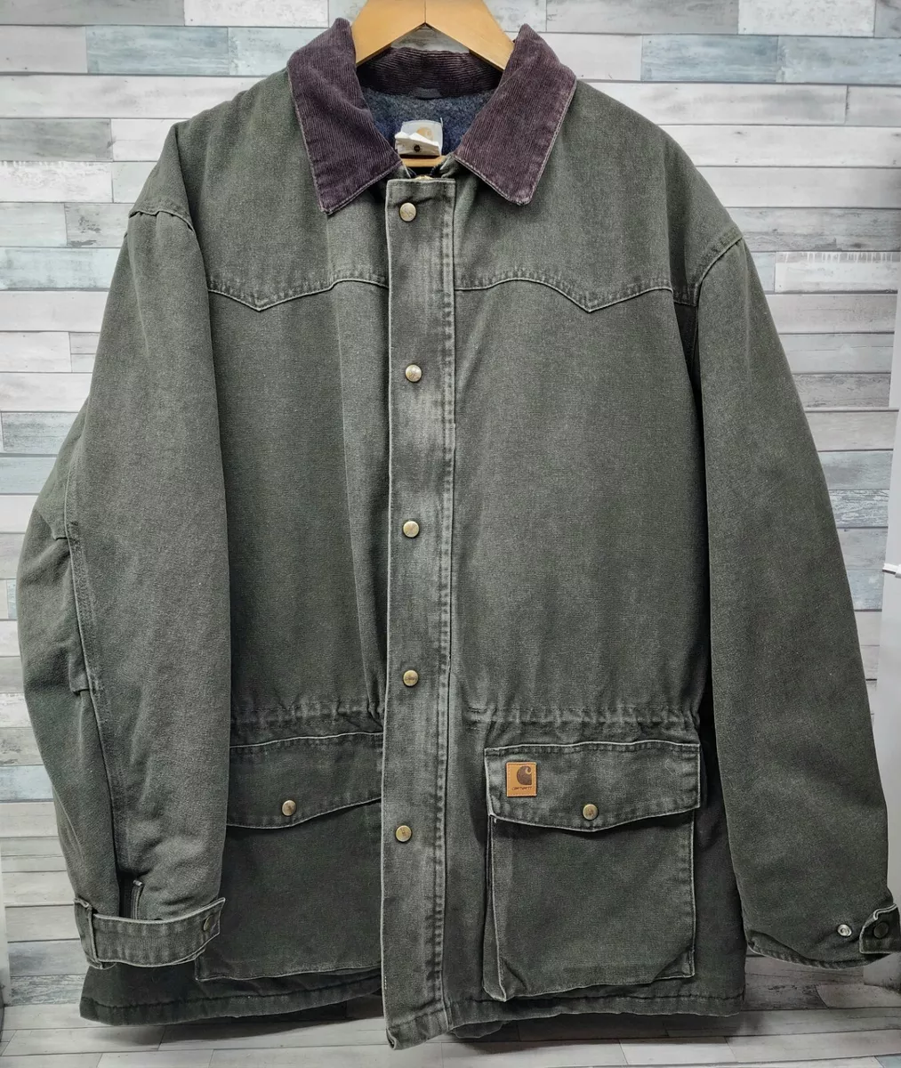 Vintage Carhartt Coat Mens 2XL C52MOS Moss Green Blanket Lined Chore Barn Ranch