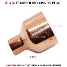 2" x 3/4" Copper Reducer Coupling Pipe Fitting CxC Certified Lead Free