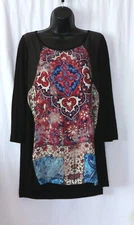 CITRON SANTA MONICA POEME Poly/Spndx Trapeze Top HiLo Hem 3/4 Slvs - Sz L EXC