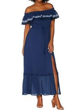 VINCE CAMUTO Size S Ruffled Off-the- Shoulder Belted Maxi Dress HIGH TIDE