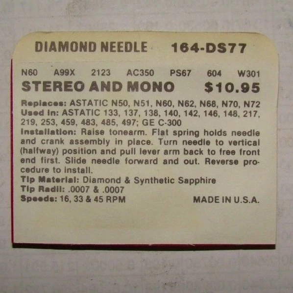 Electro-Voice 164-DS77 Phonograph Diamond Needle, (Stereo & Mono), NIB - Image 2 of 2