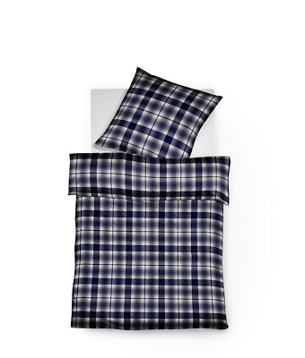Fleuresse Lech Edelflanell Bettwäsche 240x220 Karo marine blau sand  604111-02