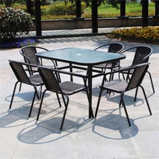 UK Quality Garden Set: Tempered Glass Dining Table with Rattan Chairs