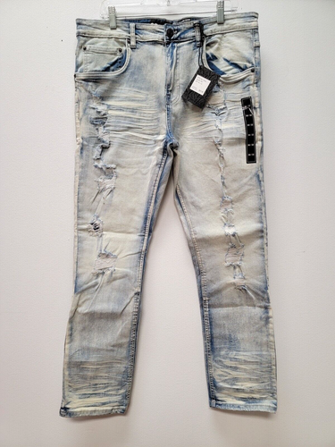 NEW SPARK PREMIUM 36X32 Stretch Slim Fit Ripped Distressed Denim Jeans Tint Blue