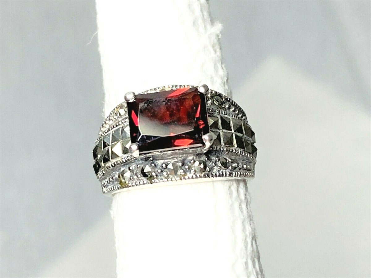Vintage Sterling Silver 925 Red Stone Marcasite Ring Size 5.5 | eBay