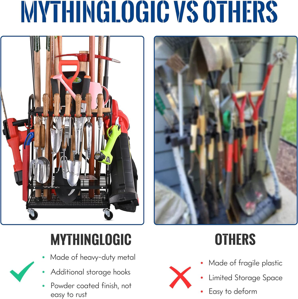 Mythinglogic Garden Yard Tool Organizer for Garage with Wheels, Yard Tool Racks eBay