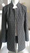 Chicos 00 JacquardMulti Knit Blk White Boyfriend Blazer Sz S NWT