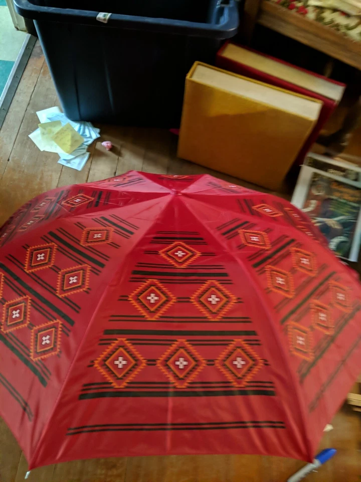 SOMBRILLA ARTE SUROESTE PLÁSTICO ROJO NEGRO NARANJA MANGO RARO DE COLECCIÓN Foto 3 de 4