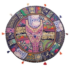 Blue Round Vintage Patchwork Floor Cushion Pouf Cushion Cover 32 in Home Décor