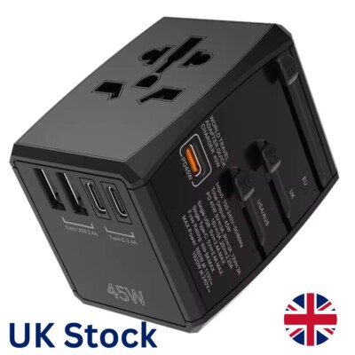 Universal Reise Adapter Stecker UK Weltweit USB Multi-Stecker Typ C Ladegerät Schnell