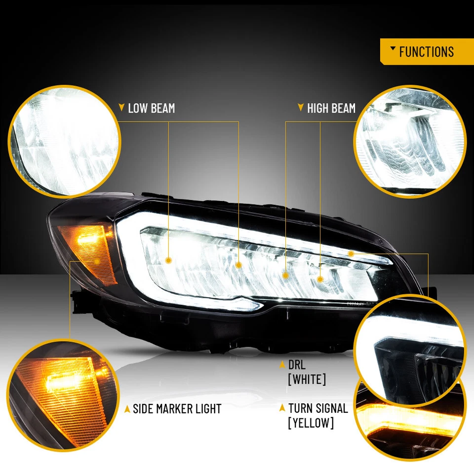 Faróis de LED com DRL dinâmico para Subaru WRX/STI 2015-2021 com sinal de curva sequencial - Imagem 4 de 4