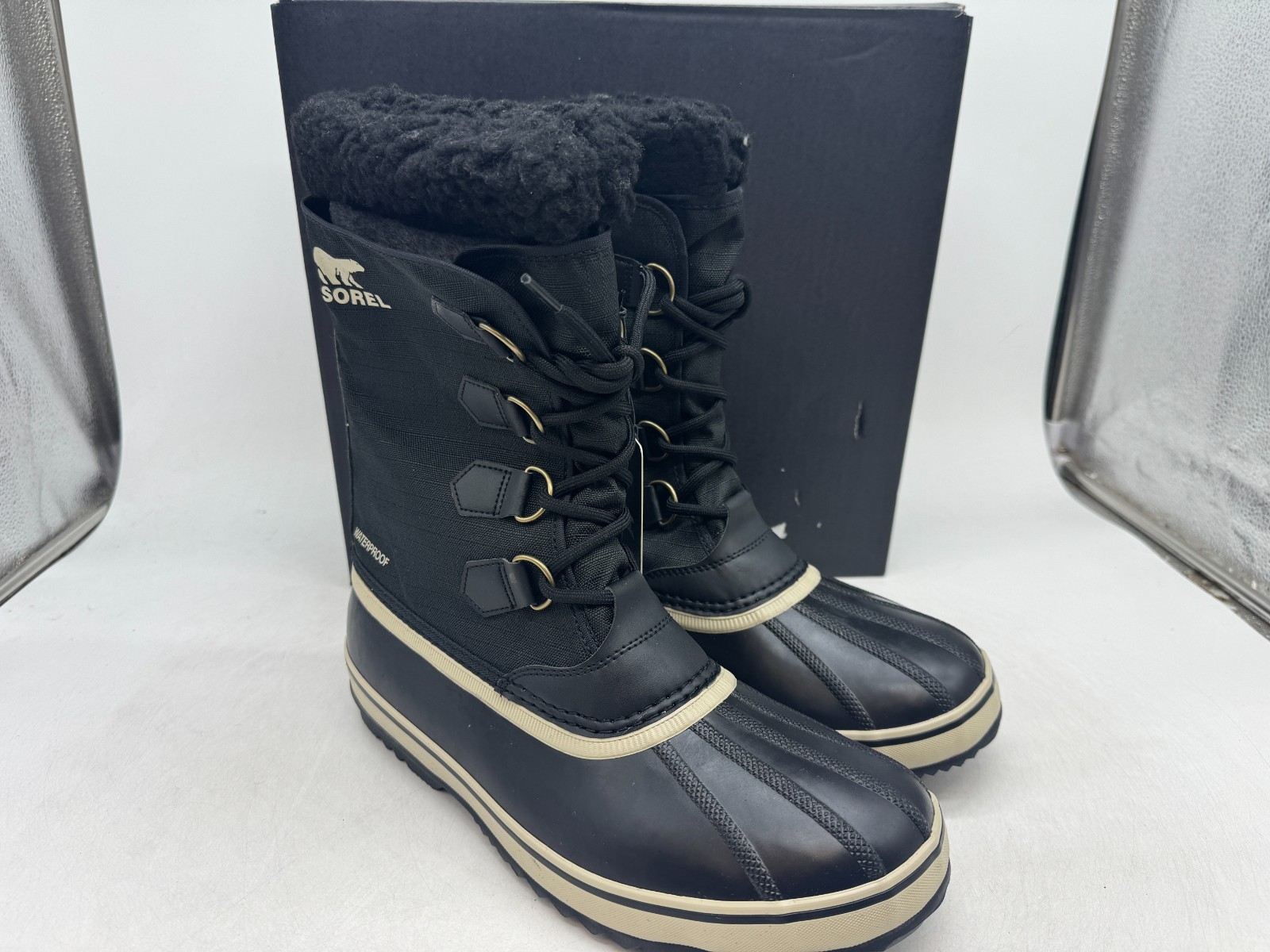 's Black Lace Up Mid-calf Boots - 11
