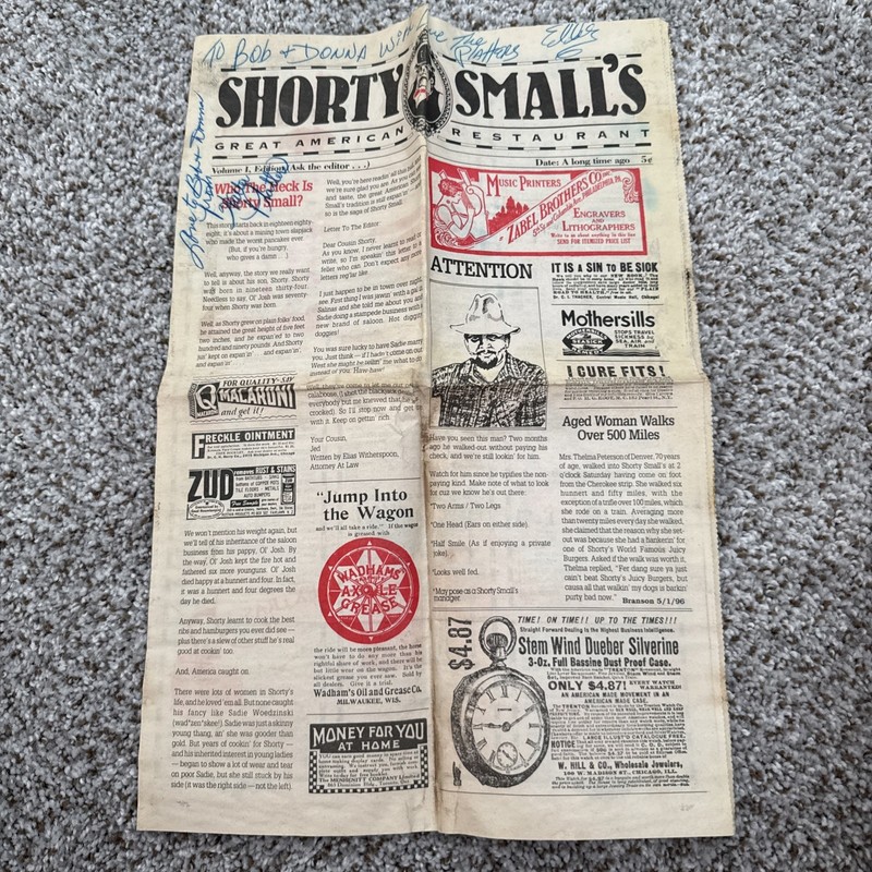The Platters - Autographed Newspaper From Shorty Smalls, Branson, MO