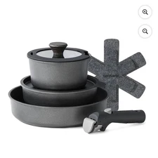 Sensarte Nonstick Pots and Pans Set with Detachable Handle, 8Pcs Cooking Pots an