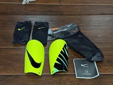 Nike Mercurial Lite Soccer Shin Guards Green Volt Black  Size Large New w/Sleeve