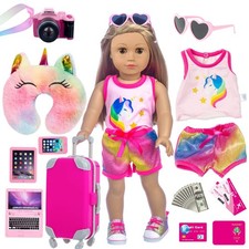 23 Pcs American 18 inch Doll Clothes and Accessories - Suitcase Luggage , Pil...