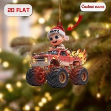 Personalized Monster Truck Christmas Ornament Kids Holiday Flat Acrylic Ornament