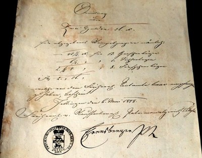 Rechnung Quittung Jettingen   Freiherrlich Schenk von Stauffenberg sches Patrimo