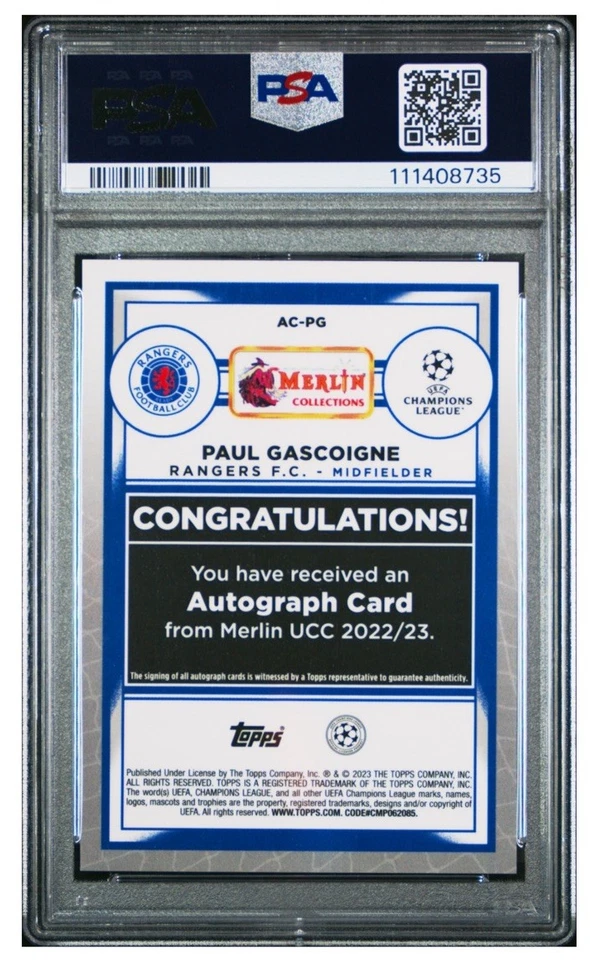 2022-23 TOPPS MERLIN CHROME WAVE CC PAUL GASCOIGNE / 150 GEM MT PSA 10 - Image 2 of 2