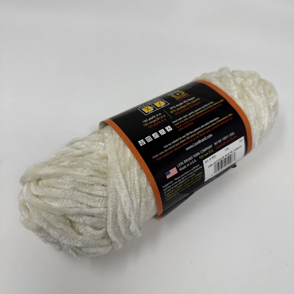 Hilo de chenilla marca León grueso y rápido acrílico rayón súper voluminoso blanco antiguo Foto 4 de 4