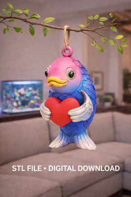 Cute Fish with Heart STL File   Digital Download for 3D print