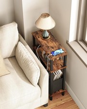 Small Narrow Side Table Charging Station Skinny End Table Rustic Brown Black