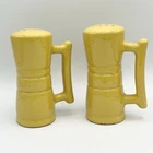 Frankoma Pottery Yellow Mustard Salt Pepper Shakers w/ Handles  No Stoppers