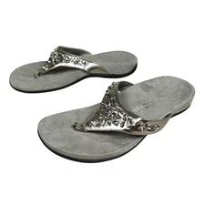 Vionic Orthotic Pearl Sandals Size 8 Silver Beaded Thong Flip Flops
