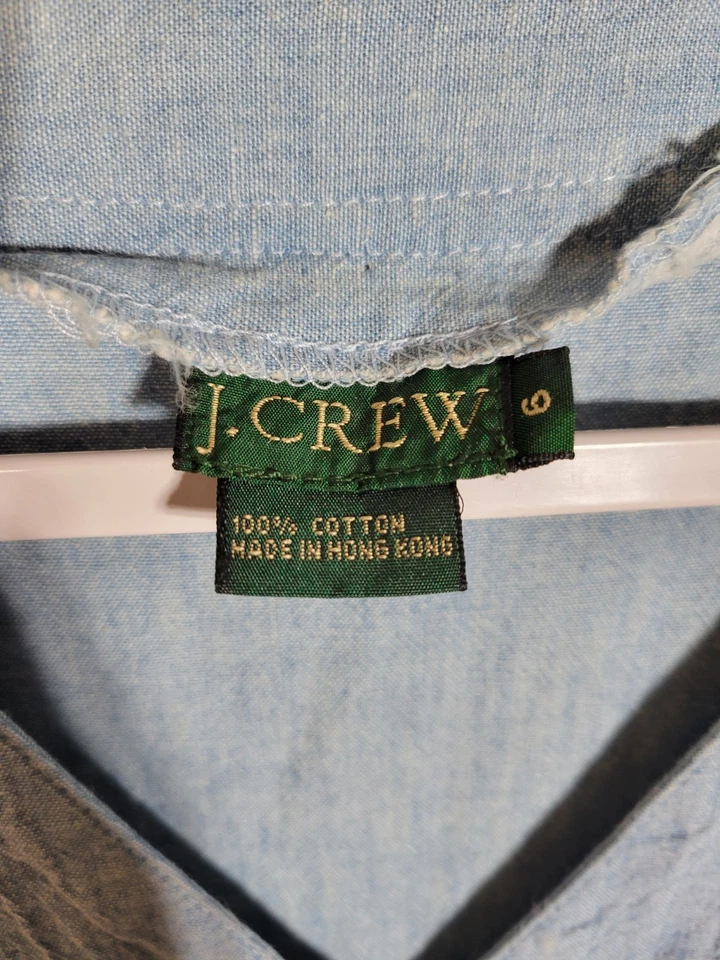 Vintage J Crew Denim Pleated Button Up Dress Womens Size 6 Blue Chambray Pockets - Image 3 of 4